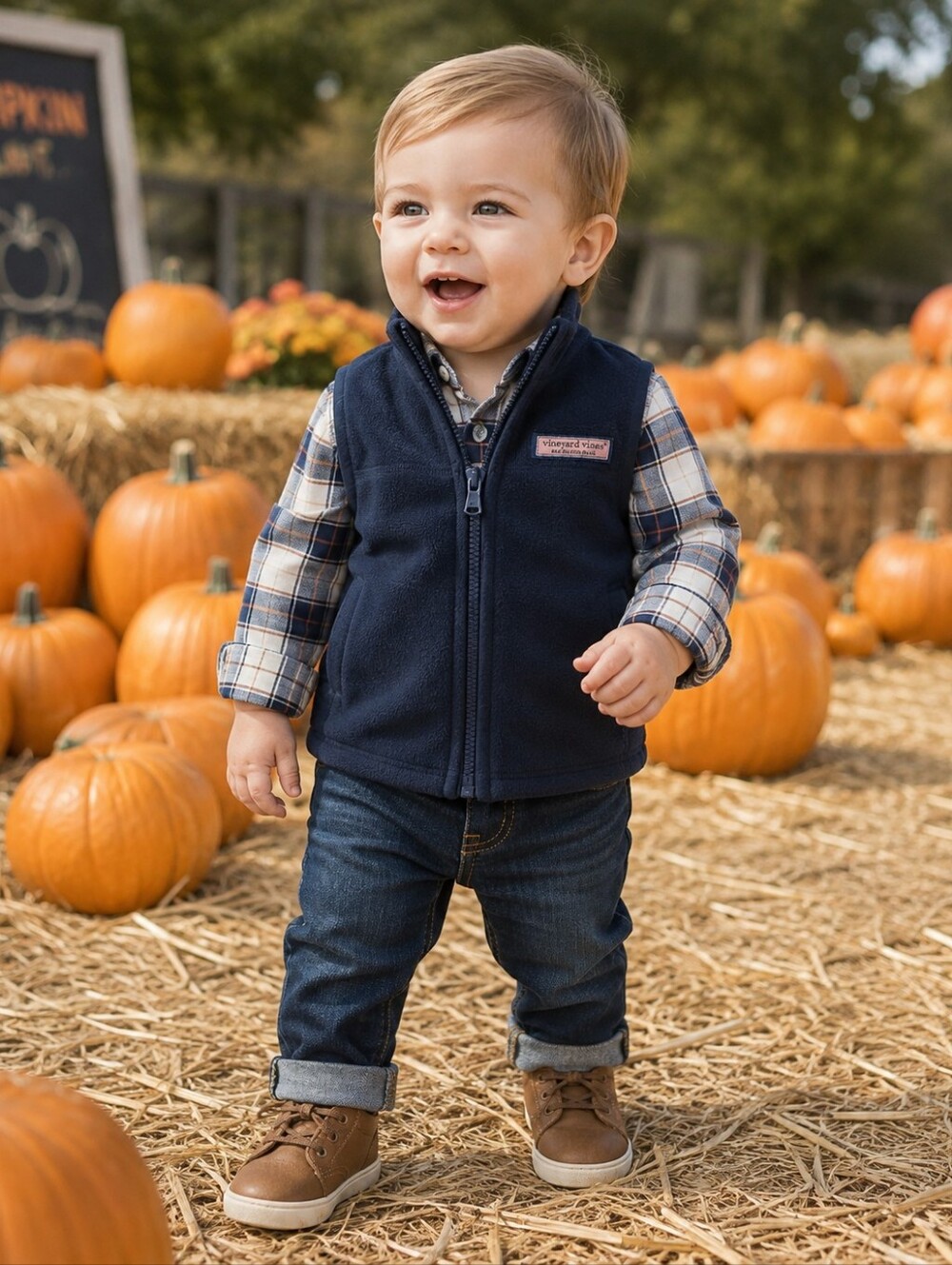 Vineyard Vines Full Zip Navy Tech Fleece Harbor Vest Preppy Size 12-18 Months